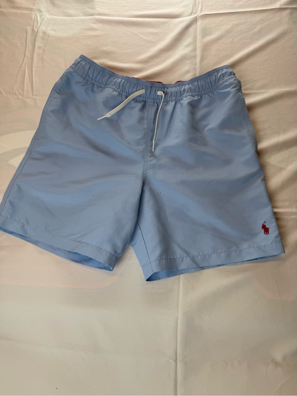 Polo Ralph Lauren Boys Swim Trunks Light Blue Red Pony Swim Shorts L 14-16 - Picture 7 of 8
